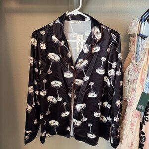 Stylish Black Cocktail Print Women's Pajama Set